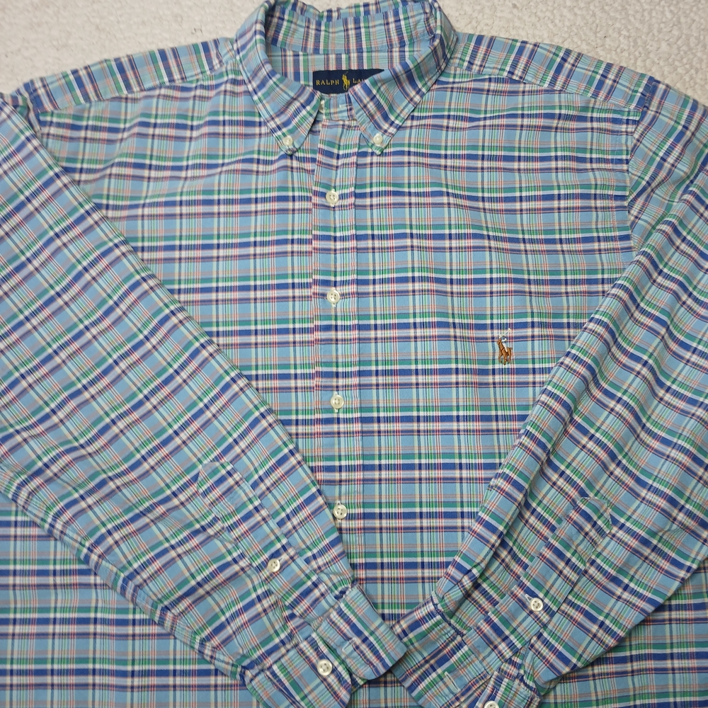 Polo Ralph Lauren Blue Green Plaid Button Down XLT